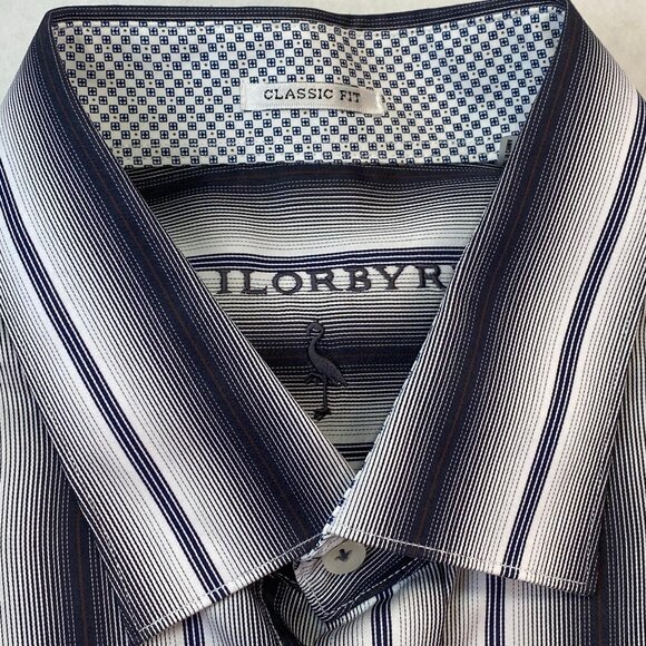 Tailorbyrd Mens Classic Fit Striped Button-Up Shirt Pocket & Contrast Cuffs - Picture 3 of 6
